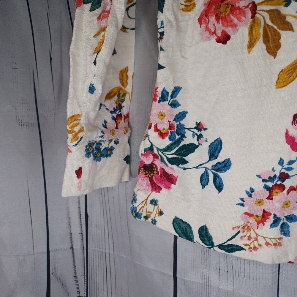 LOFT 100% Cotton Long Sleeve Floral Print Top - Cream and Pink Size S - Picture 3 of 16
